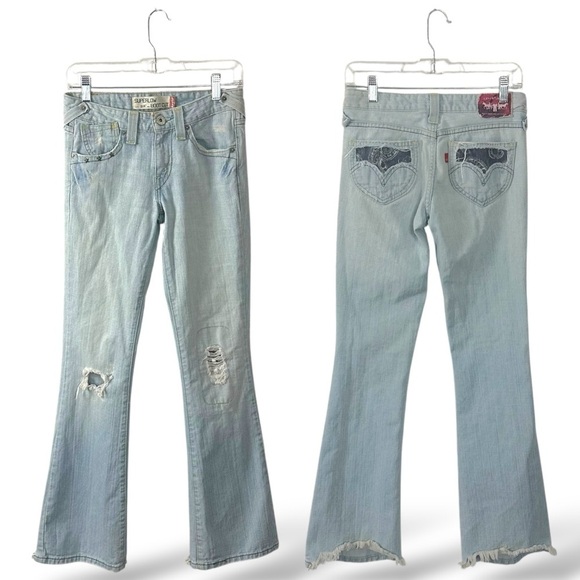 Vintage Y2K Levi’s Superlow 518 Bootcut Size 1 Low Rise Western Bandana Studded - Picture 1 of 15